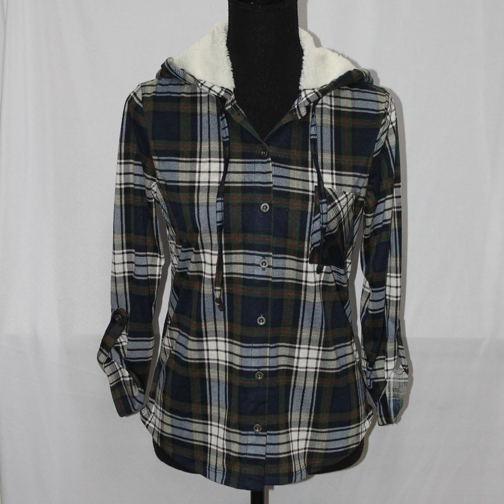 NWT Polly & Esther Juniors’ Plaid Faux Fur-Hoodie